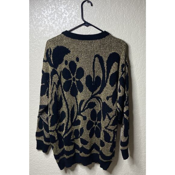 Vintage Jane Adams Sweater Womens Size XL? See Measurements Floral Metallic Gold - Picture 11 of 13